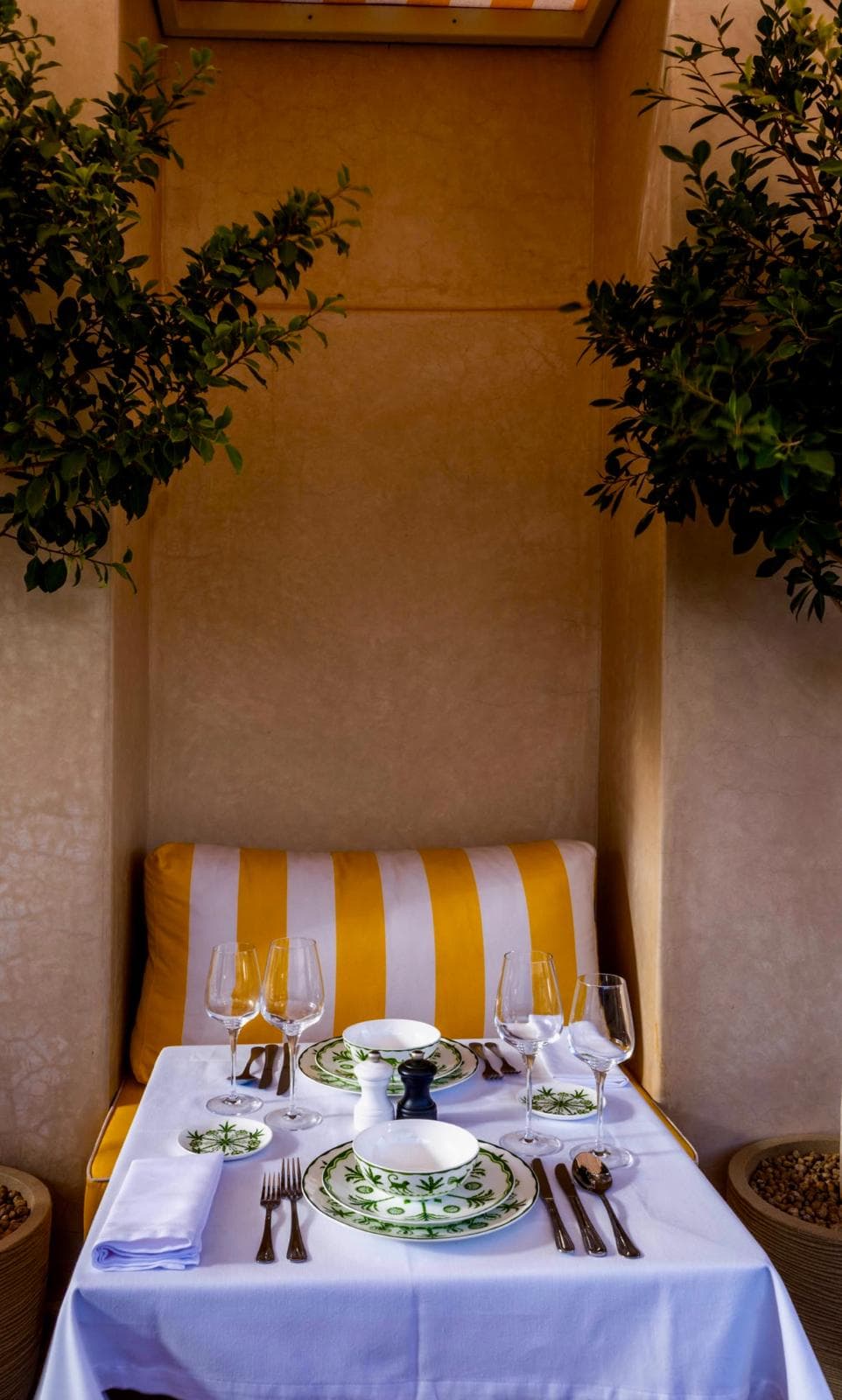 Intimate table among citrus trees